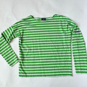 Saint James Green & White Striped Long Sleeve Boatneck Tee